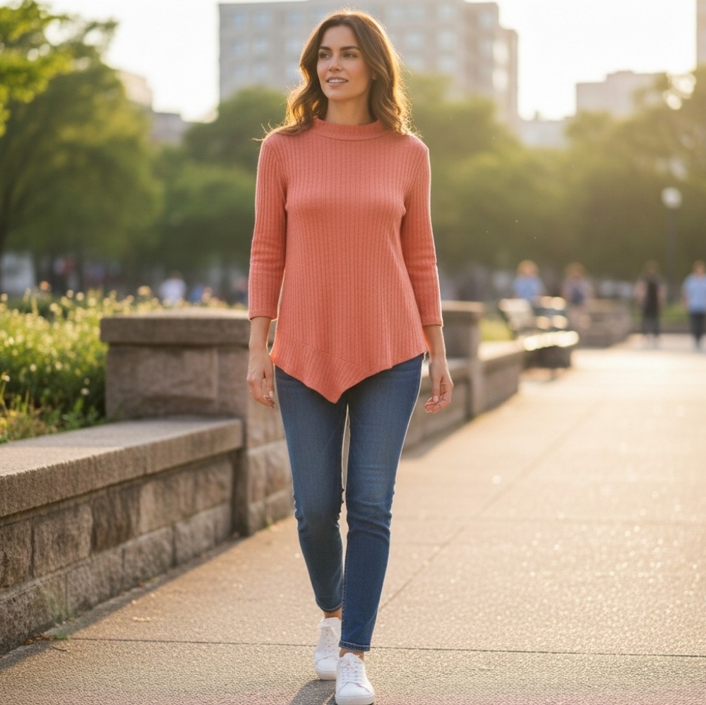 Adrienne Vittadini Coral Long Sleeve Tunic Sweater Lightweight Top - Picture 7 of 7